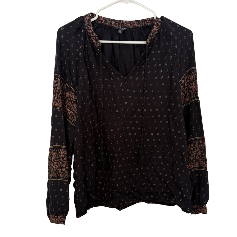 Lucky Brand Black and Brown Patterned Blouse